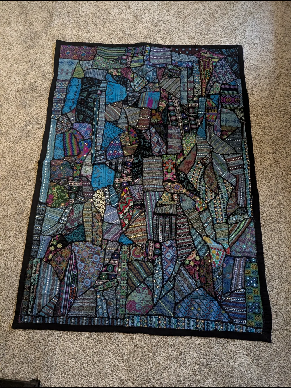 Handmade Indian Patchwork Embroidered Mirror Work Tapestry 41x59